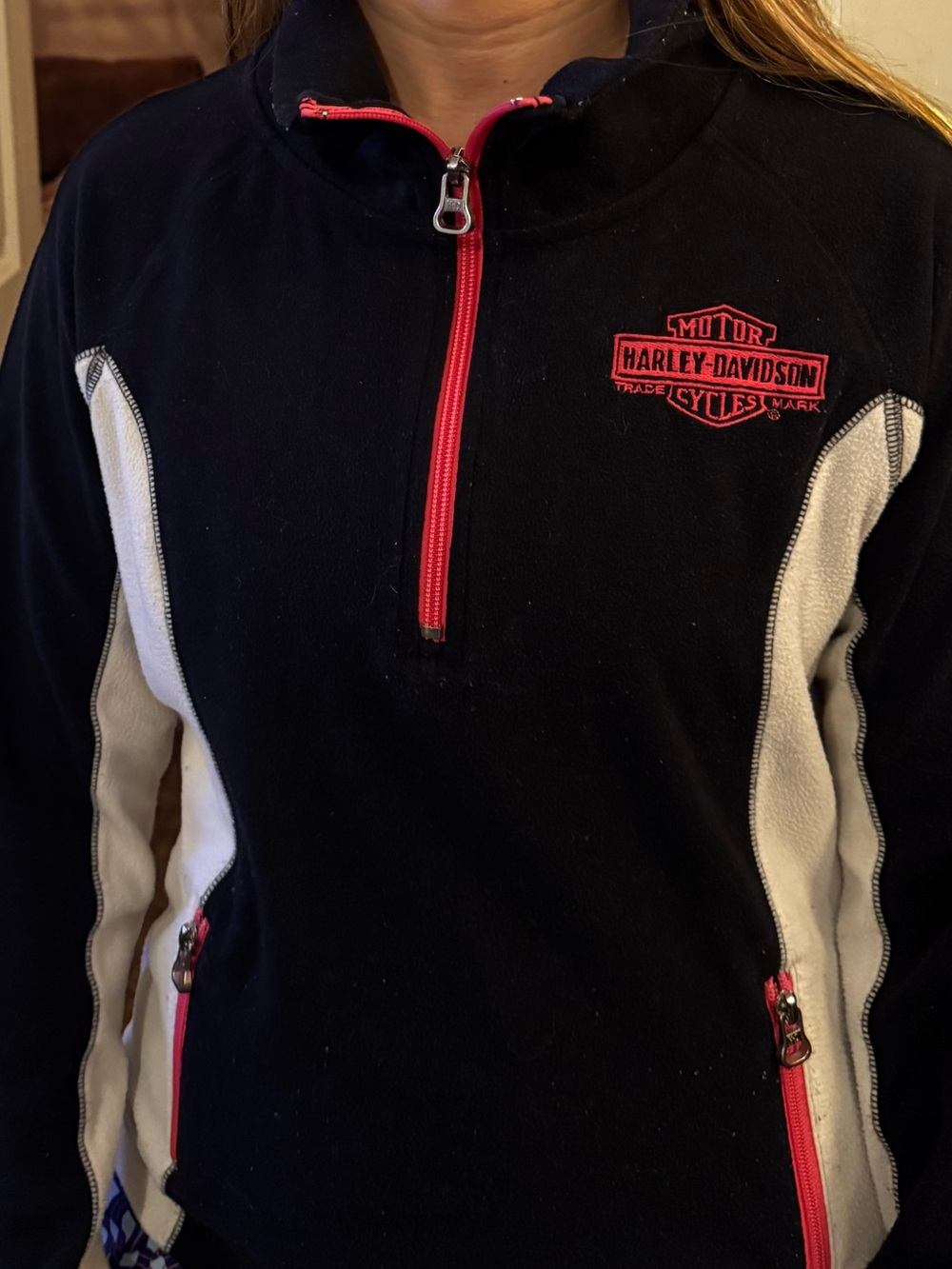 Harley-Davidson Women’s M Black White Fleece 1/4 Zip Pullover Bar & Shield - Picture 5 of 5